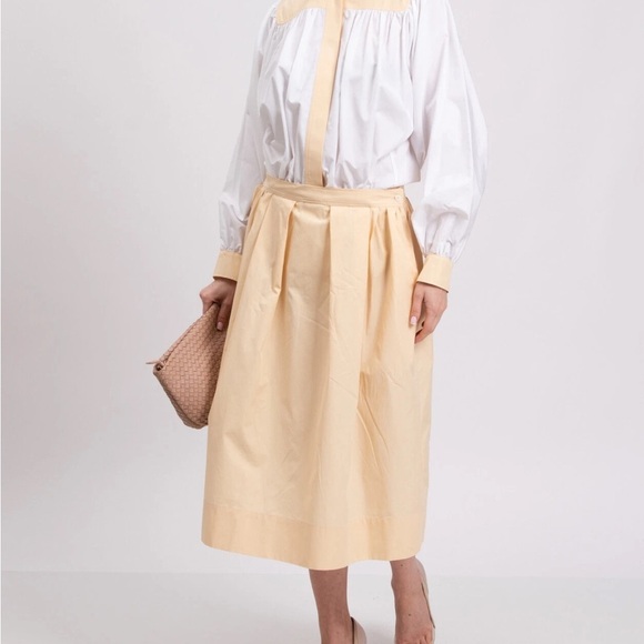 Marni Made in Italy White Tan Buttoned Front Poplin Midi Shirt Dress Sz 6 (42) - Picture 3 of 15